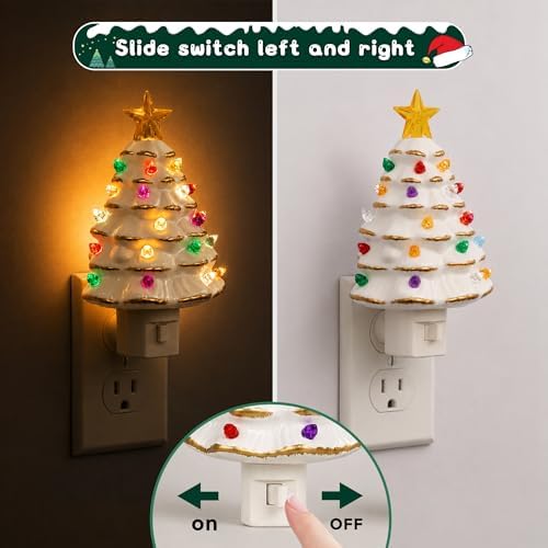 L LOHAS LED Christmas Tree Night Light, Ceramic Night Lights for Kids