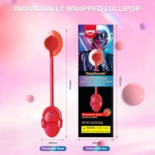 Amos Music Lollipop Candy, Audio Singing Lollipop, Unique Mother's Day Treat, Individually Wrapped Natural Strawberry Flavor (1 Pack)
