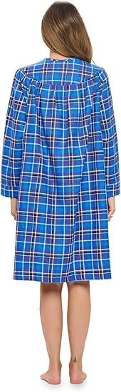 Casual Nights Women's Floral Snap Front Flannel Duster Long Sleeve Lounger Dress
