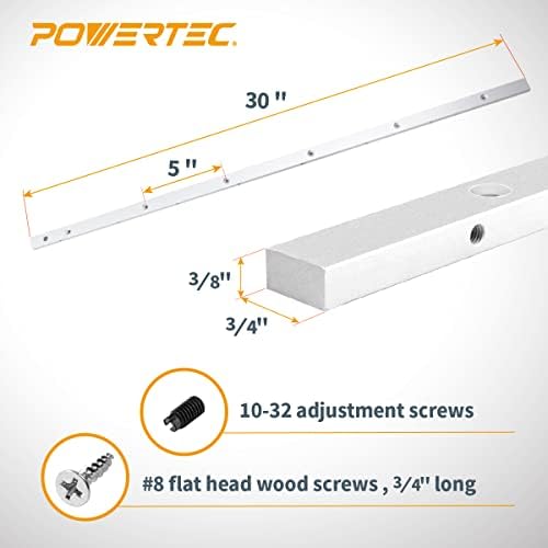 POWERTEC Crosscut Sled Miter Bar for Table Saw Sled, 3/4" x 3/8" x 24" with Predrilled Holes & Screws for Router Table, Bandsaw, Taper Jig, Table Saw Accessories for Woodworking, 2PK (71519-P2)