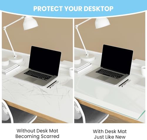 Tempered Glass Desk Pad with Beveled Edge, 32" x 20" Clear Office Desk Pad for Keyboard and Computer Monitor, Glass Desk Mat for Desktop Dry Erase