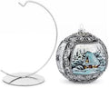 Hand Blown Glass Christmas Ornaments Ball, Winter Charm Silver 6 in + Stand