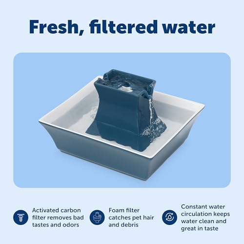 PetSafe Cat and Dog Water Fountain - Automatic Water Dispenser - Drinkwell Pagoda Ceramic Fountain for Pets - Filter Included - Blue - 70 oz, Model:PWW00-14898