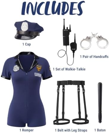 Spooktacular Creations 6 Pcs Women Police Costume, Halloween Cop Costume Women for Adult Halloween Cosplay Party Events