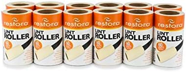 Restora Lint Roller Remover 60-Sheets Refill - 12 Rolls/No Handle