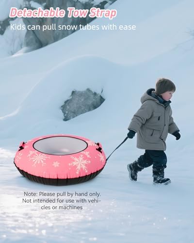 42" Heavy Duty Snow Tube 1/2 Pack with Premium Canvas Cover for Kids Ages 13+ Adults, Inflatable Snow Tube Sled with Thickened Bottom Tow Strap Repair Kit, Outdoor Winter for Sledding