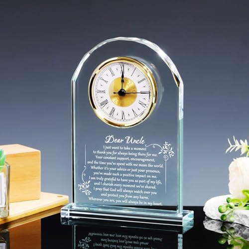YWHL Best Uncle Birthday Gifts from Niece Nephew, Fathers Day Glass Clock Gifts for Uncle, Laser Engraving Clock Keepsake (Battery not Included)