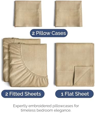 Split King Size 5 Piece Sheet Set - Breathable & Cooling - Heathered Tan