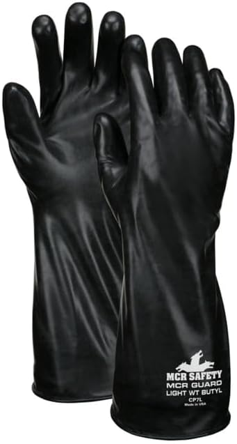 MCR Safety CP7S Butyl Rubber Gloves, 7 Mil Smooth Finish, Gauntlet Rolled Cuff, 14" Length, Small, 1-Pair