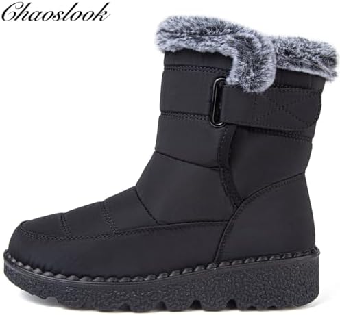 Womens Snow Boots Leather Winter Warm Boots Platform Ankle Booties