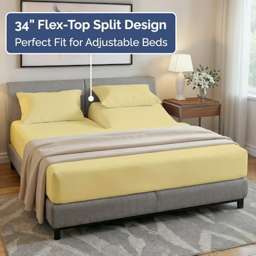 Flex Top Split Head King 4 Piece Sheet Set - Ultra-Soft & Cooling - Yellow