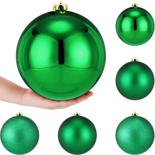 Wettarn 6 Pcs Extra Large Christmas Ball Ornaments 8'' Shatterproof, Green