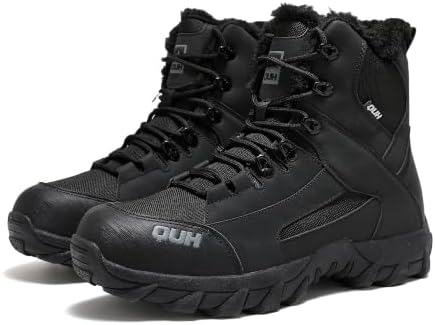QUH Winter Snow Boots Waterproof Military Training Fur Lined Anti Slip Warm Boots Thickened Cotton Walking Ankle Boots For Man