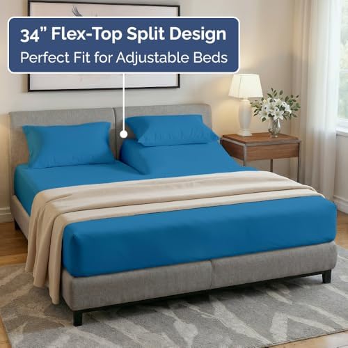 Flex Top Split Head King 4 Piece Sheet Set - Soft & Breathable - Denim Blue