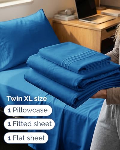 Twin XL Size 3 Piece Sheet Set - Breathable & Cooling Sheets - Royal Blue