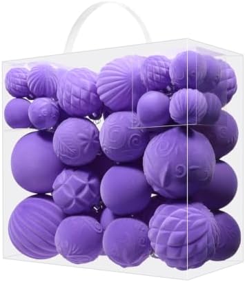52pcs Velvet Christmas Ball Ornaments, Flocked Shatterproof Christmas Tree Decorations Hanging Xmas Decorative Ornaments Set for Home Party Holiday Decor(Light Purple)