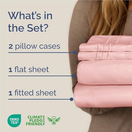 Full Size 4 Piece Sheet Set - Comfy Breathable & Cooling Sheets - Baby Pink