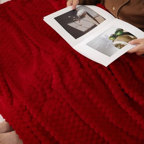 Puncuntex Red Throw Blanket 60"×80" inches Fuzzy 3D Jacquard Decorative