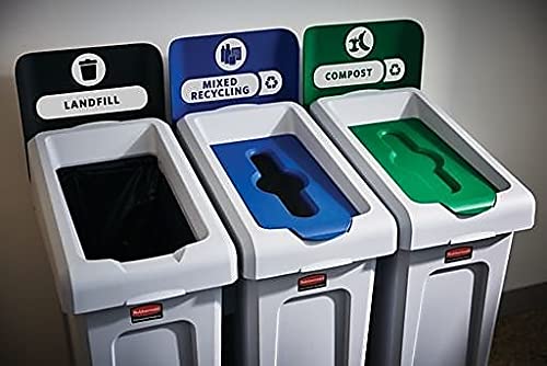 Rubbermaid Commercial Products SLIM JIM Recycling Station 3-Stream Landfill/Mixed Recycling/Compost Bin/Can/Kit/Station, 23 Gal, for Kitchen/Classroom/Office/Education/Commercial Facilities