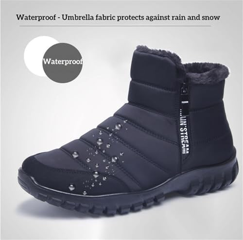 Men's Waterproof Warm Cotton Zipper Snow Ankle Boots, Fur Lined Thick Plush Booties, Anti-Slip Orthopedic Outdoor Shoes