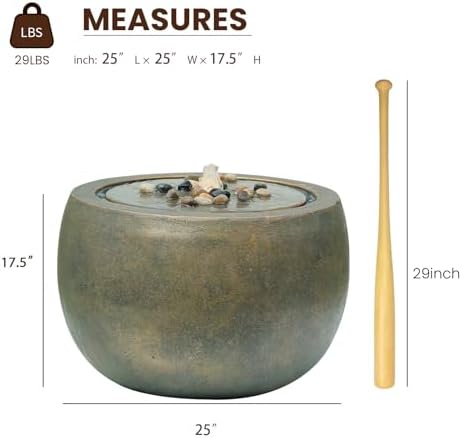 Tankana Garden Water Fountain Outdoor Large Round Bubbler Water Feature Indoor with Lights & Pump for Patio Pool Pond Yard Home Decor Gold, 25 "L X 25" W X 17.5" H