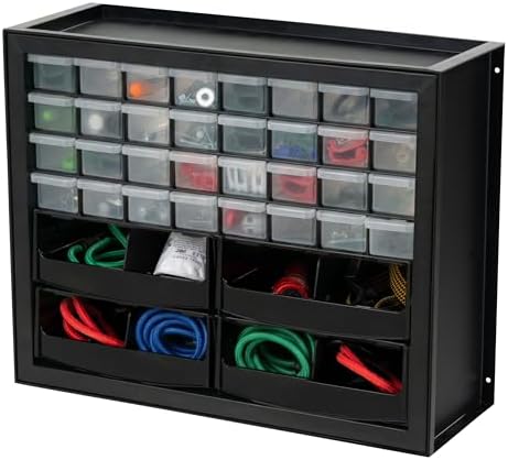 IRIS USA 32-Drawer Organizer with 4 Bins and Dividers, Garage Tool, Black