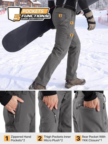 FREE SOLDIER Men's Fleece Lined Pants Softshell Snow Ski Pants