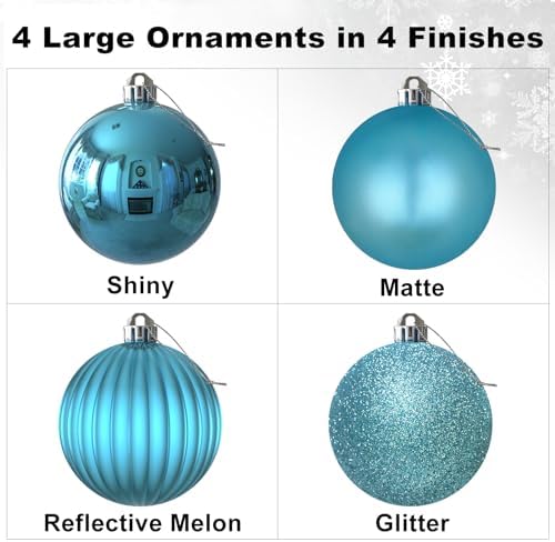 Baby Blue 4.0" Large Christmas Balls - Christmas Tree Decoration Ornaments Shatterproof Hanging Balls for Birthday Halloween Holiday Wedding Decorations Set of 4pcs