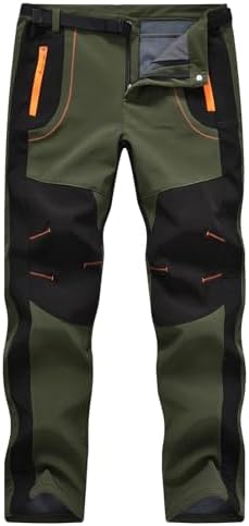 TBMPOY Men's Snow Ski Hiking Pants Waterproof Winter Fleece Lined Pants Camping Skiing Ice Fishing Pants with Belt