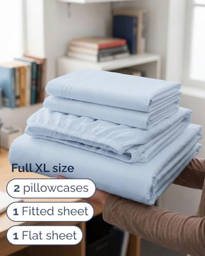 Full XL Sheets - 4 Piece Full XL Sheet Set - Cool & Breathable - Sky Blue