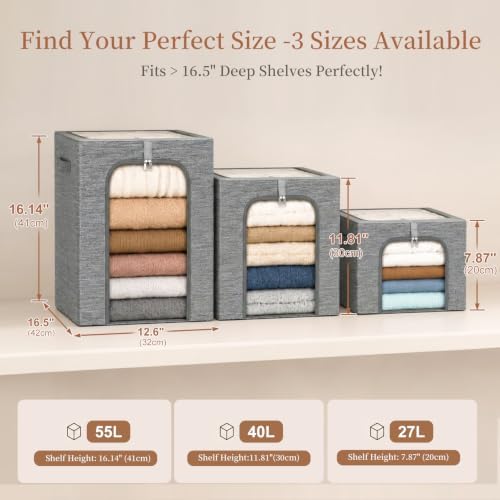 GoMaihe Baby Clothes Storage Bins with Metal Frame 27L 6-Pack Grey
