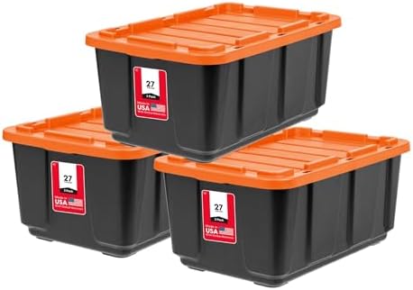IRIS USA 3-Pack 27 Gal Heavy Duty Storage Tote Bins with Lids, Orange