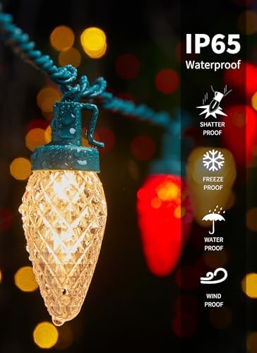 C9 Christmas Lights Outdoor, 114FT 150 LED C9 String Lights, Red|Warm White