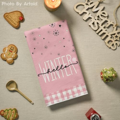 Artoid Mode Pink Snowman Christmas Kitchen Towels Set of 4 18x26 Inch