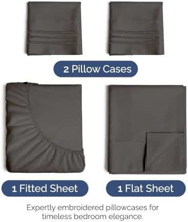 King Size 4 Piece Sheet Set - Comfy Breathable & Cooling Sheets - Charcoal