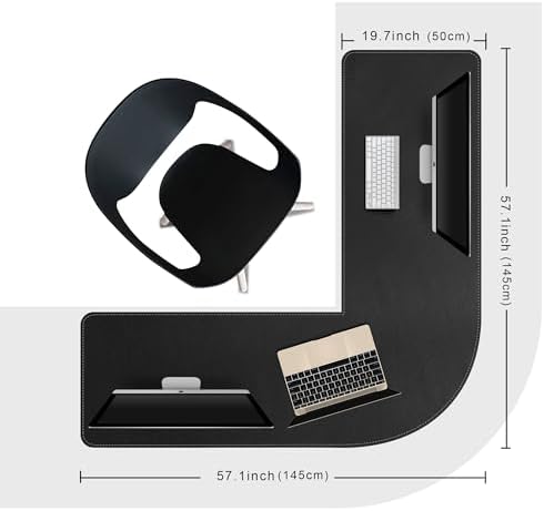 Chihein L-Shaped Desk Pad for Home Office Black (57.1”+ 57.1”) x 19.7”