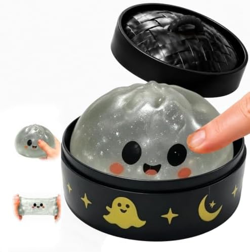 Halloween Spooky Pumpkin Stress Ball Squeeze Toy for Adults, Slow Rise Glitter DumplingSpooky Ghost Decorations, Halloween Cute Pumpkin Squeeze Fidget Toy for Stress Anxiety Relief(White Smile)