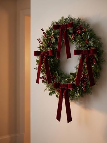SIMISI RIBBON 24Pcs Christmas Velvet Ribbon Bows Decorations for Tree