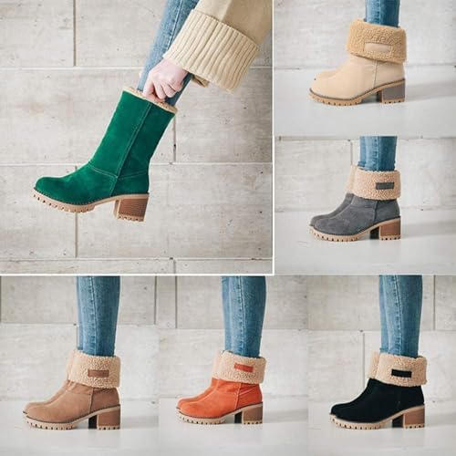 VIMISAOI Mid calf Winter Boots for Women Warm Ankle Snow Chunky Heel Boots