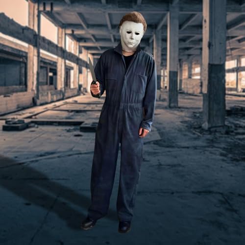 Adult Navy Blue Jumpsuit Coveralls with Mask And Classic Knife