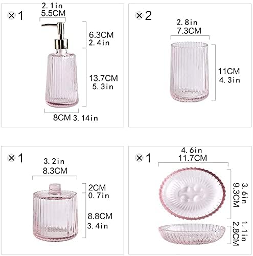 Art Soap Dispenser for Bathroom Kitchen Hotel, Five-Piece Bathroom Set, Bathroom Accessories Set Glass Mouthwash Cup, Hand Sanitizer Bottle, Toothbrush Cup, Toothbrush Holder