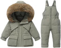 Toddler Boys Girls 2 Piece Snowsuit Waterproof Hooded Winter Coat Ski Bibs