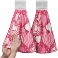 Happy Valentine's Day Hanging Kitchen Towels Set of 2 Hot Pink Love Hand Towel with Hanging Loop Bright Boho Heart Bath Tie Towel Soft Absorbent Dish Tea Towels for Bathroom