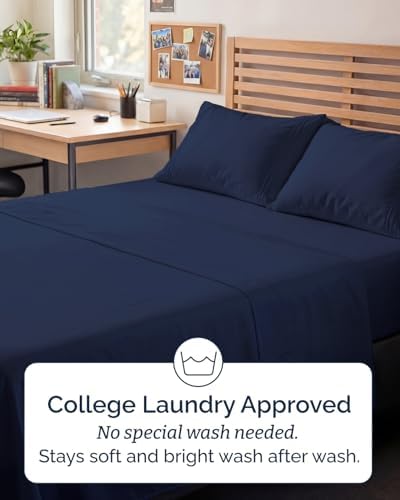 Full XL Sheets - 4 Piece Full XL Sheet Set - Cool & Breathable - Navy Blue
