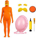 Orange Jumpsuit Halloween Costume with Inflatable Belly Yellow Mustache Eyebrows & Face Paint Cosplay Party Outfit