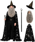 Wizard Costume Men with Wig Wizard Outfit Adult Warlock Robe