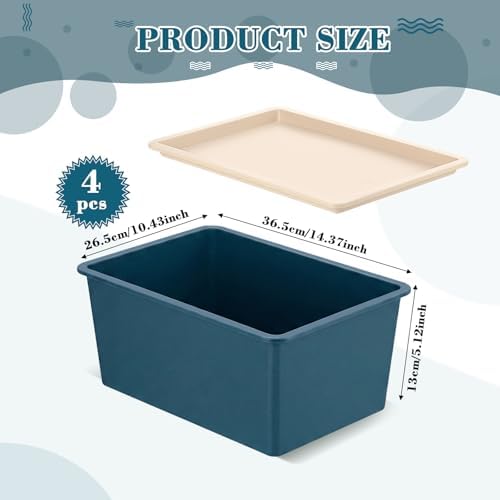 Menkxi 4 Pcs Storage Bins with Lids, Blue, Large