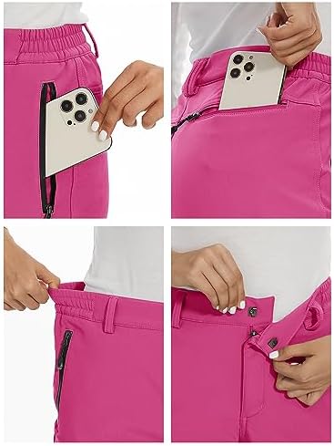 MAGCOMSEN Women's Fleece Lined Waterproof Insulated Snow Ski Pants Winter Warm Hiking Pants Outdoor Softshell