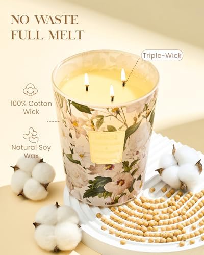 M&SENSE Amber Jasmine Soy Candle, 35oz 3-Wick, Warm Floral Stress Relief