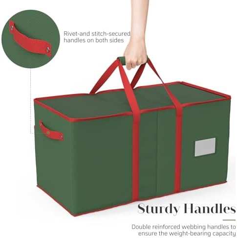 Winpull Christmas Ornament Storage Box with 8 Trays, Christmas Storage Container for 128-3'' Holiday Ornament Decorations, Large Xmas Organizer with Adjustable Dividers, Dual Zipper and Pocket (Green)